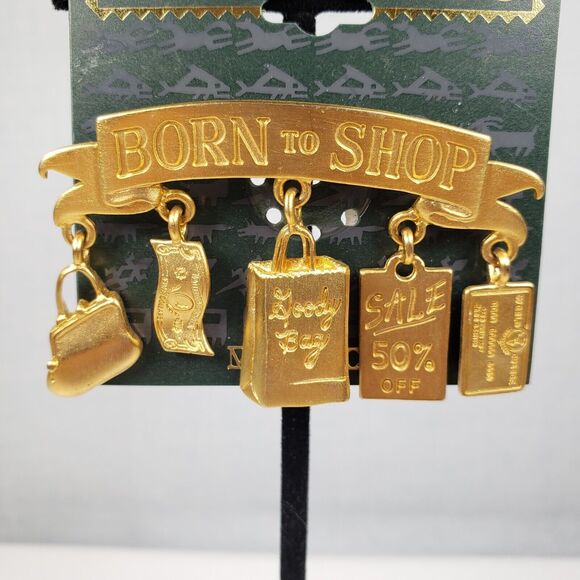 Vintage 1986 JJ Jonette Gold Tone Born To Shop Charms Artifacts Brooch - Picture 2 of 7
